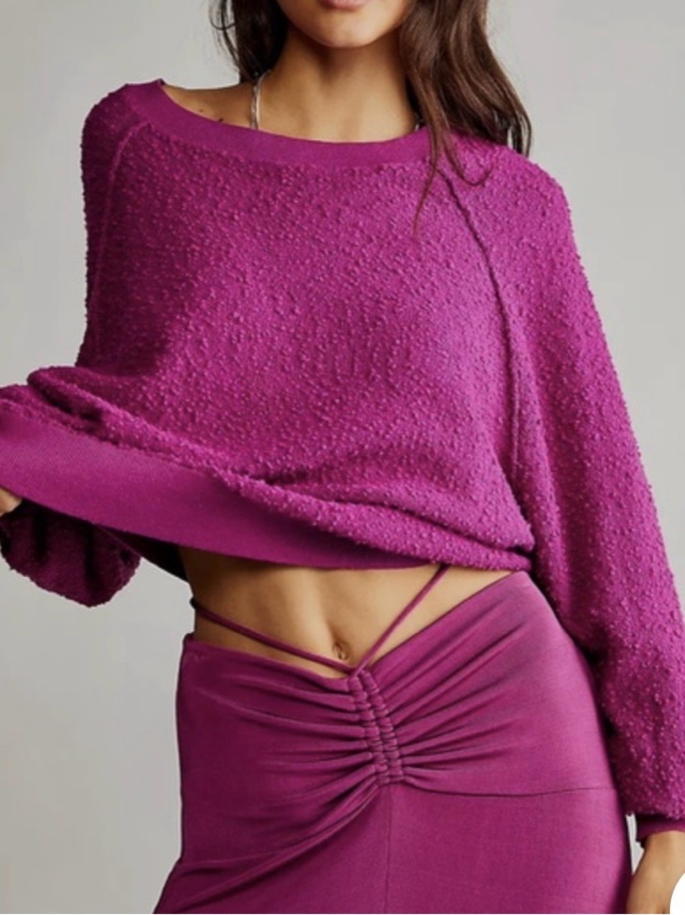 Free People Textured Knit Sweater in Berry Pink ptp 22 length 24